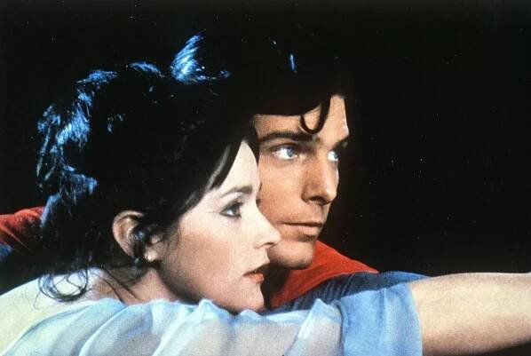 Margot Kidder and Christopher Reeve as Lois Lane and Superman in the movie Superman