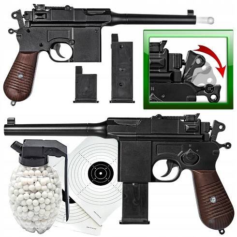 Kovová pistole na kuličky MAUSER C96 Replika ASG 100% Kov+GRANÁT 800 ks