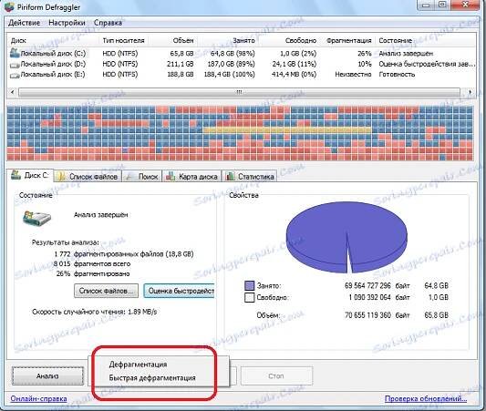 Typy defragmentace pevného disku v programu Defraggler