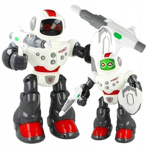 ROBOT BOJOVNÍK chodí CHODÍCÍ štít SVÍTÍ STŘÍLÍ ŠIPKOU ZVUKY 28cm