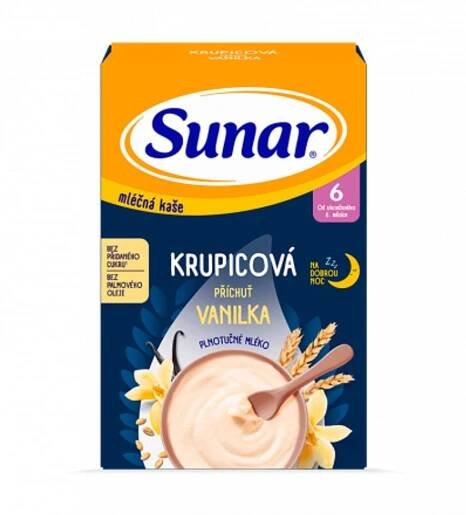 Sunar Mléčná kaše krupicová příchuť vanilka na dobrou noc 210g - Sunar - Kaše - Malvík.cz