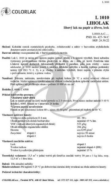 návod k použití COLORLAK Liholak L1010 0,75 l bezbarvý - Zbozi.cz