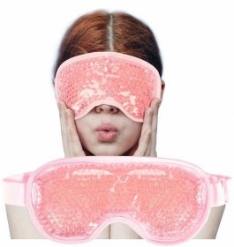 Cooling Ice Gel Eye Mask-Reusable Eye Masks, Sleeping Mask with Plush Backing for Headache, Puffiness, Migraine, Stress Relief (Pink)
