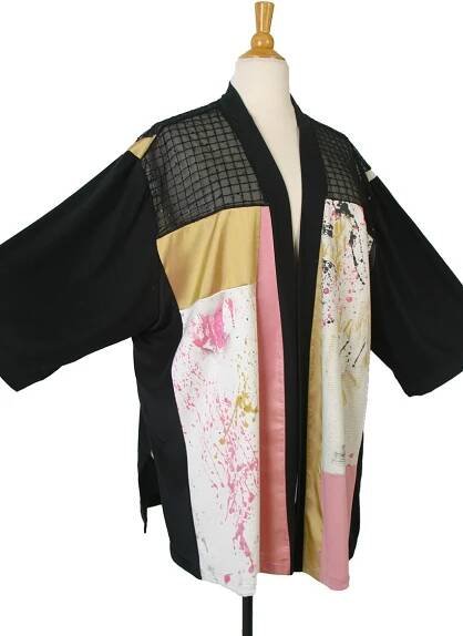Plus Dressy Kimono Jacket Handpainted Hearts Pink Gold Silver Black Size 26/28