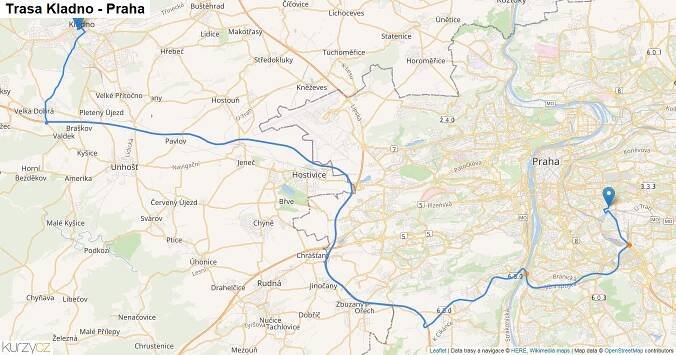 Kladno-Praha, mapa trasy