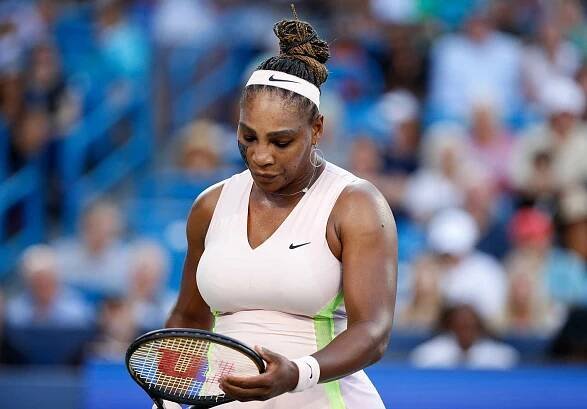 Serena Williams of the United States reacts during the Western & Southern Open on August 16, 2022