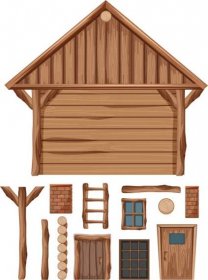 dřevěná chata a sada oken a dveří - chata dům stock ilustrace