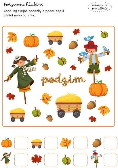 an autumn themed worksheet with pumpkins, leaves and children's toys
