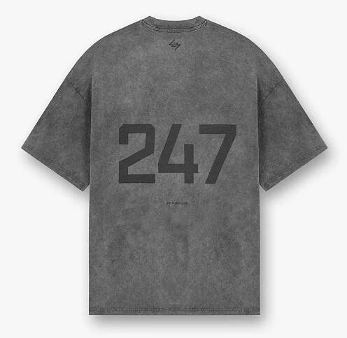 Back product image of a mens grey t-shirt on a plain white background | 247 Oversized T-Shirt in Pewter | Oversized t-shirt with 4-way stretch | 247 T-Shirts | Represent Clo