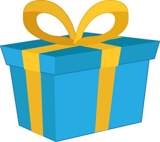 Blue gift box and yellow ribbon side view flat icon cartoon PNG ...