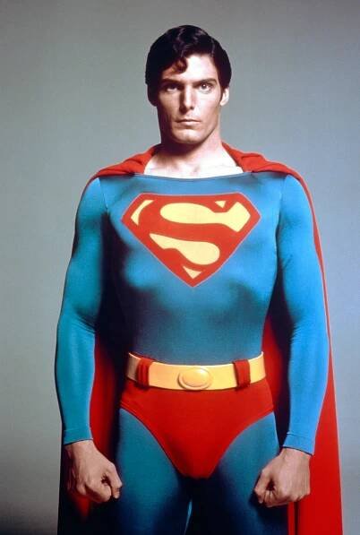 Christopher Reeve dressed as Superman.