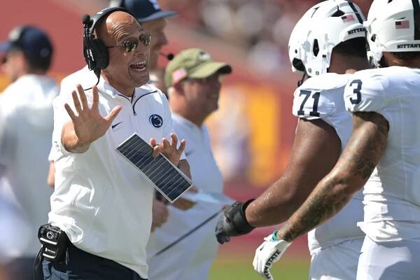 Penn State Nittany Lions head coach James Franklin on the sidelines in the first half against the USC Trojans at United Airlines Field at the Los Angeles Memorial Coliseum. 