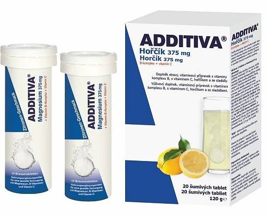 ADDITIVA Magnesium 375 mg + B-Komplex + vitamín C 20 šumivých tablet