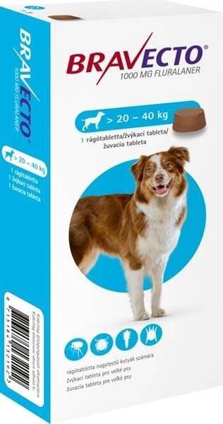 Bravecto L 1000mg 1x1tbl (pes 20-40kg) - PetDiscont.cz