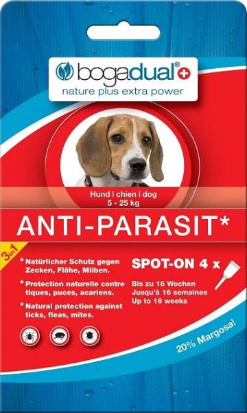 BOGAR bogadual ANTI-PARASIT SPOT-ON, pes, 5-25 kg, 4x 1,5 ml