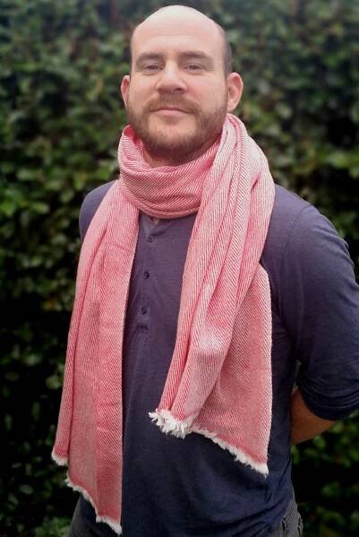 Pashmina Rouge et Blanc 100% Cachemire