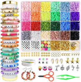 Redtwo 4200 Pcs Clay Beads Bracelet Making Kit, Friendship Preppy Flat Polymer Heishi Beads Jewelry Kits with Charms, Gifts for Teen Girls Crafts for Girls Ages 8-12 (4200pcs 24colors)