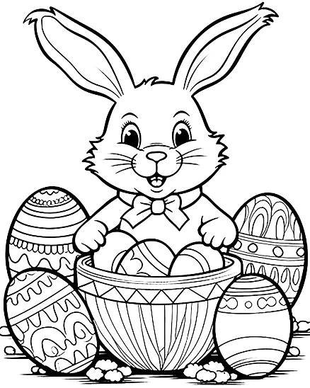 an easter bunny sitting next to some decorated eggs