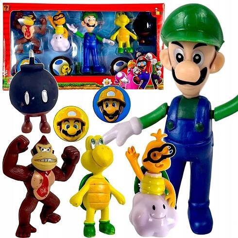 SUPER MARIO BROS FIGURKY SADA 5 FIGUREK 3 ŽETONY FIGURKA LUIGIHO DONKEYHO