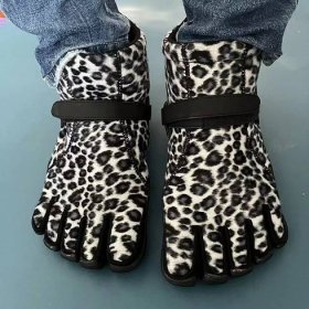 Winter Thick Leopard Print Five Finger Boots With Zipper
