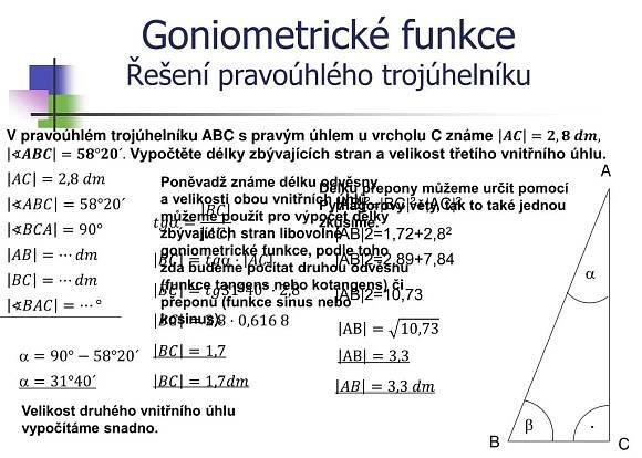 PPT - Goniometrické funkce Řešení pravoúhlého trojúhelníku PowerPoint Presentation - ID:4297864