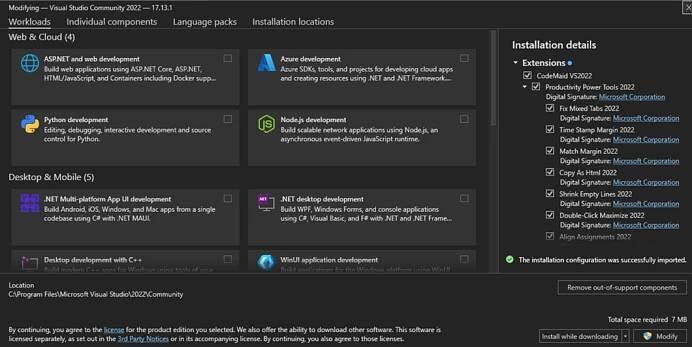 Instalace rozšíření prostřednictvím instalačního programu sady Visual Studio