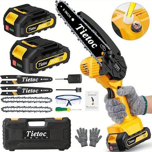 * Mini Cordless Chainsaw, 6 Inch Handheld Chain Saw With Security Lock[Seniors Friendly], Battery Powered Super Saws With * Steel Chain&a