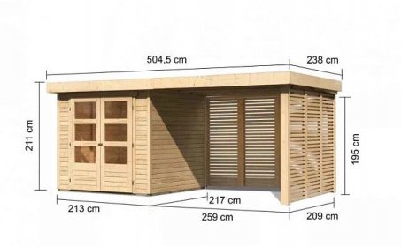 Dřevěný zahradní domek ASKOLA 2 s přístavkem Lanitplast 280 cm | Viame.cz