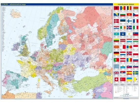 Evropa: Nástěnná administrativní mapa 1:4 500 000 - Kartografie Praha (2017, 3. vydání) od 569 Kč