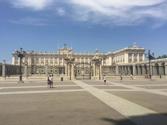 A view from the front of the Royal Palace of Spain in Madrid