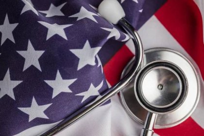 Stethoscope on an american stars and stripes flag