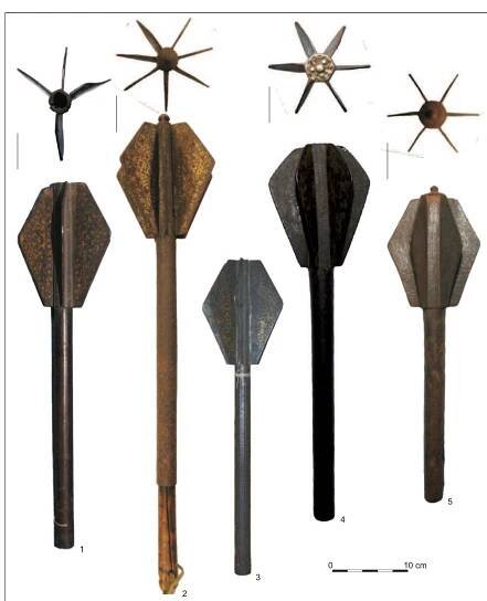 The mace in medieval Georgia  Fig. 2. High flanged maces with long shaft: 1 - Ottoman mace (Georgian National Museum, Inv. No. 3-38/1); 2 — Ottoman mace (Svaneti Museum of History and Ethnography, Inv. No. 720); 3 — Ottoman mace (Samtskhe-Javakheti Museum, Inv. No. 35-35/239); 4— Mace (Georgian National Museum, Inv. No. 3-38/5); 5— Mace (Georgian National Museum, Inv. No. 35-35/243). Photo by M. Tsurtsumia. 