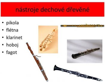 pikola. flétna. klarinet. hoboj. fagot.
