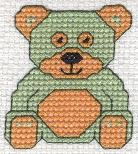 Green and Orange Teddy Bear Cross Stitch Card Kit