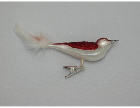 Ornex Skleněná vánoční ozdoba ptáček červeno-bílý 4 x 3 x 10 cm