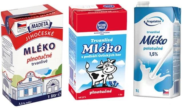 Mléko plnotučné 3,5% trvanlivé, různé druhy
