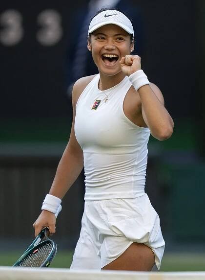 Emma Raducanu smiled after her Wimbledon match on July 2, 2025.