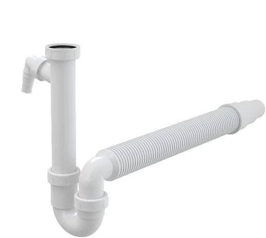 Alcadrain A83-DN50/40 Sifon trubkový s převlečnou maticí 6/4", přípojkou a flexi hadicí
