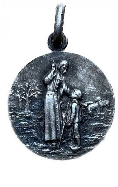 Krásná stará svátostka svatý Jan Vianney a pastýř medaile přívěšek  - Sběratelství