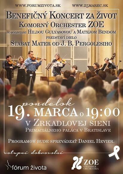 Príďte na benefičný koncert Komorného orchestra ZOE "za život" - 25. marec