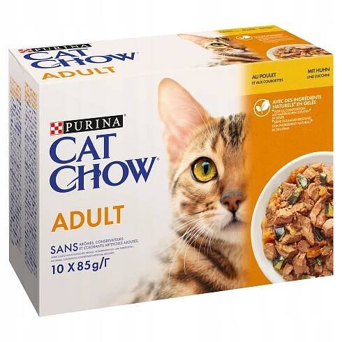 Purina Cat Chow mokré krmivo pro kočky kuře s cuketou želé 10x85 g