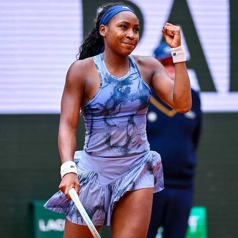 Coco Gauff of United States celebrates a point against Olivia Gadecki of Australia during the Women's Singles First Round match during Day Three of the 2025 French Open at Roland Garros on May 27, 2025 in Paris, France.