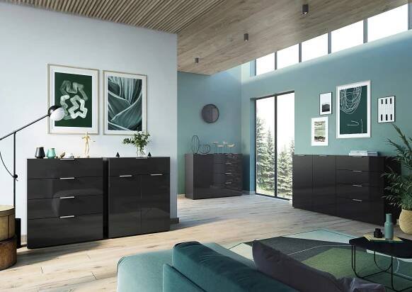 KOMODA OAKLAND - černá/barvy stříbra, Moderní, kompozitní dřevo/plast (83/102/42cm) - Premium Living