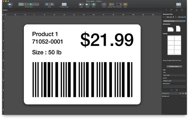 A label opened in Swift Publisher label maker for Mac