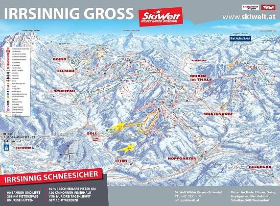 SkiWelt Wilder Kaiser Brixental - mapa sjezdovek