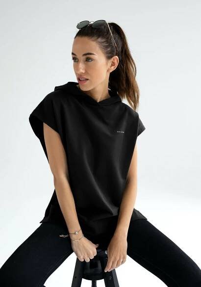 Dámská Mikina bez rukávu / vesta z biobavlny Black brushed - Oversized