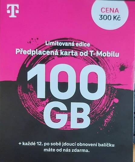 T-mobile Datová SIM 100 GB / 5G / limit Edice /NOVÁ/ za 300 Kč měs.