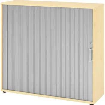 Jednací stůl Skříň s roletou, horizontální, na složky/pořadače, 1200 x 400 x 1100 mm, javor/stříbrná