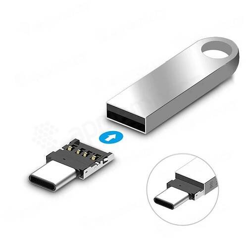 Přepojka / redukce USB-A samice na USB-C samec - mini provedení - kovová - stříbrná | AppleMix.cz