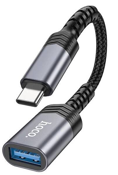 Redukce USB-C na USB-A 3.0 4A HOCO UA24 rychlý adapter OTG Alu textil Grafit | MobilMax.cz 